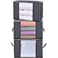 Photo 1 of 3 Pack Large Capacity Foldable Clothes Storage Bags, Storage Bins Closet Organizers with Clear Window, Sturdy Zipper, Reinforced Handle, Thick Fabric for Clothing, Comforters, Blankets,
