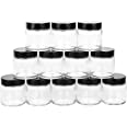 Photo 1 of 4 oz Clear Round Glass Jars (12 Pack), 12 Empty Cosmetic Containers with Inner Liners and 12 black Lids for Slime, Beauty Products, Cosmetic, Lotion, Powders and Ointments