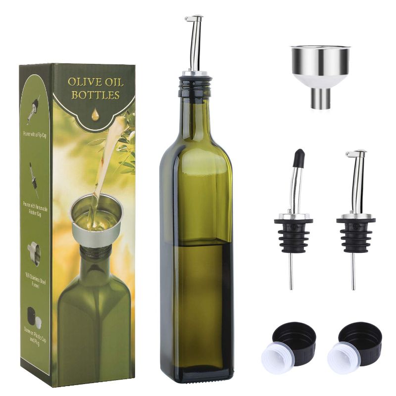 Photo 1 of AOZITA 17oz Glass Olive Oil Bottle Dispenser - 500ml Green Oil 