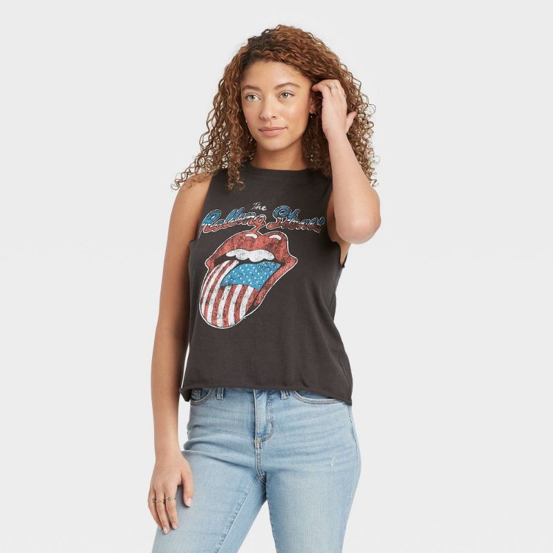 Photo 1 of Women' the Rolling Tone American Flag Logo Graphic Cropped Tank Top -
S