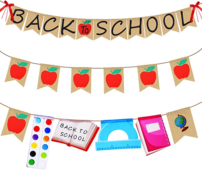 Photo 1 of 3 Pack Back to School Decorations Back to School Banner Apple Decor Welcome Banner for School First Day of School Classroom Back to School Sign for Office School Teacher
