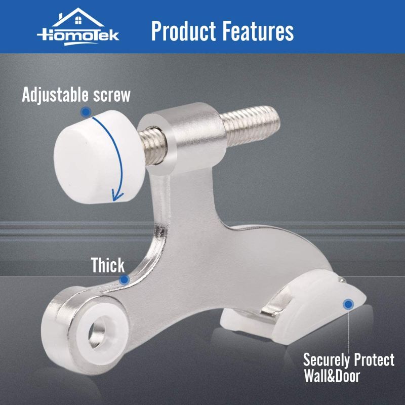 Photo 1 of 5 Pack Hinge Pin Satin Nickel Door Stopper,Adjustable Deluxe Heavy Duty Door Stopper 2-1/2"x1-3/4",with White Rubber Bumper Tips
