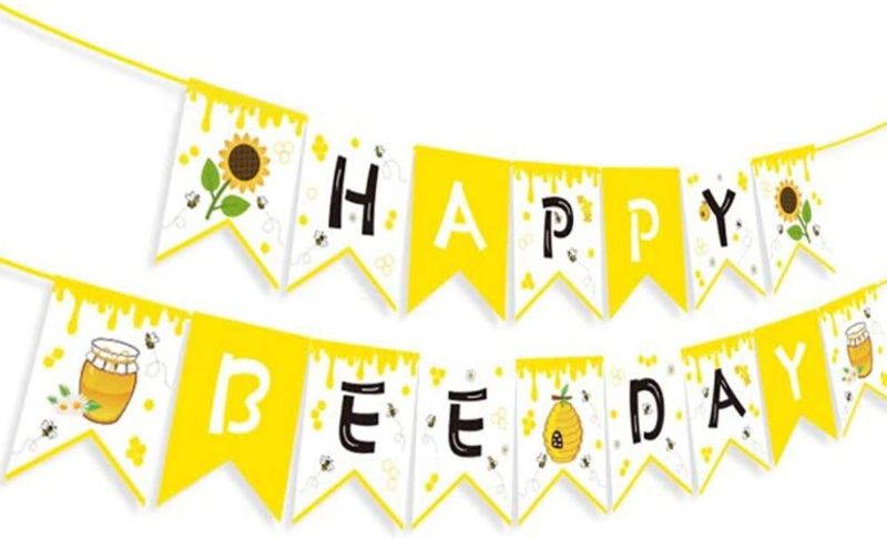 Photo 1 of Happy Bee Day Banner,Bumblebee Birthday Banner,Bumblebee Party Supplies,Bumblebee Baby Shower,Bumblebee Decoration for Girls,Kids,Adult,Home,Classroom,School,Bedroom
