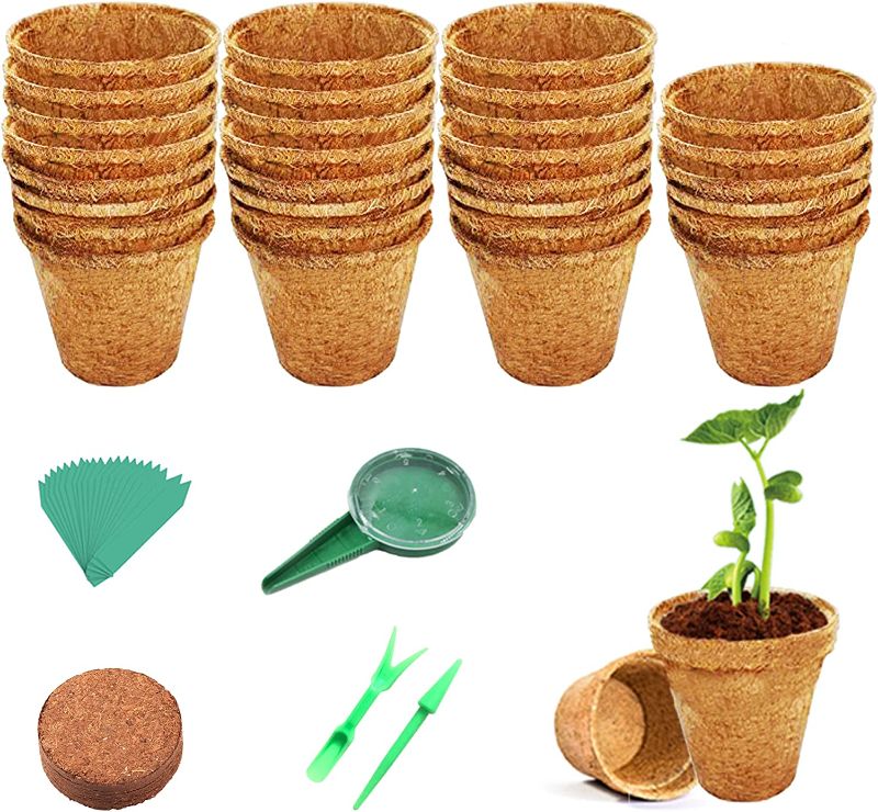 Photo 1 of  Coir Biodegradable Planter Pots-30Pcs 3.2inch,Compressed Coco Coir Fiber Grow Soil Organic Plantable Seedling Pots.Eco-Friendly,House Plants,Herbs, Microgreens -Just Add Water…
