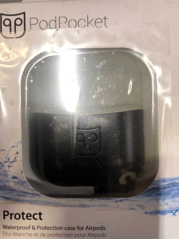 Photo 2 of PodPocket Scoop AirPod Storage Case with Protective Translucent Silicone and Impact Protection--BLACK & WHITE
