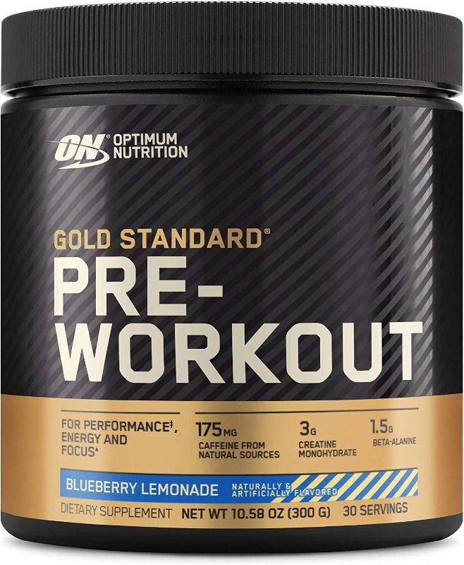 Photo 1 of Optimum Nutrition Gold Standard Pre-Workout, Vitamin D for Immune Support, with Creatine, Beta-Alanine, and Caffeine for Energy, Keto Friendly, Blueberry Lemonade, 30 Servings (Packaging May Vary) ( EXP:03/2024)
