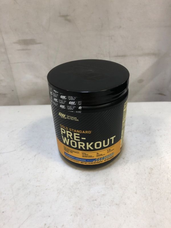 Photo 1 of Optimum Nutrition Gold Standard Pre-Workout, Vitamin D for Immune Support, with Creatine, Beta-Alanine, and Caffeine for Energy, Keto Friendly, Blueberry Lemonade, 30 Servings (Packaging May Vary) ( EXP:03/2024)
