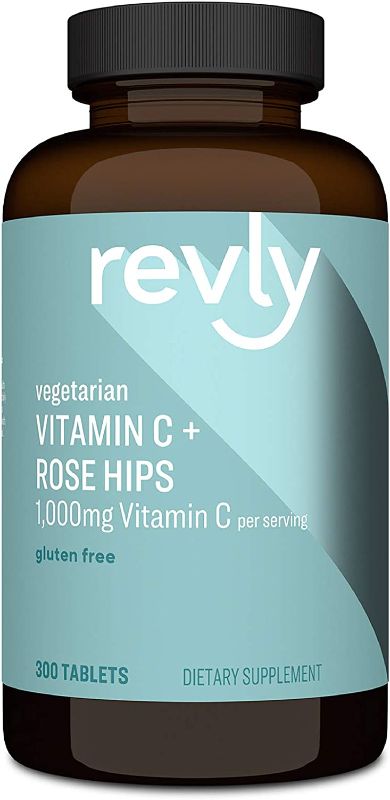 Photo 1 of Amazon Brand - Revly Vitamin C 1,000mg with Rose Hips, Gluten Free, Vegetarian, 300 Tablets
EXP DEC 21 2023