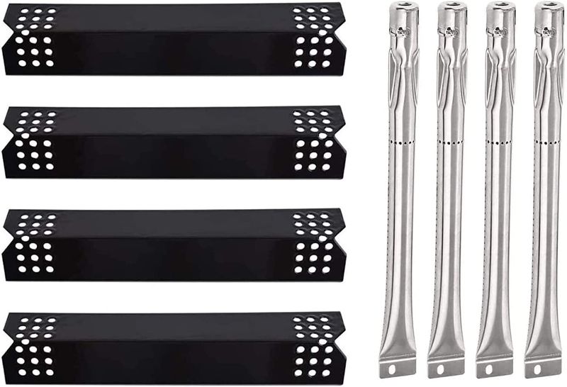 Photo 1 of Yiming Grill Replacement Parts for Nexgrill 720-0697, Grillmaster 720-0697, Sunbeam 720-0697 Models, Porcelain Steel Heat Plate Tent Shields, Stainless Steel Pipe Burner Tubes Set, 4 Pack
