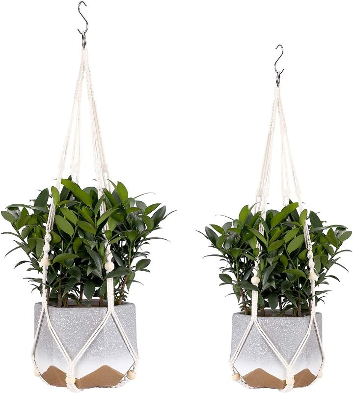 Photo 1 of 2 Pack 29in & 33in Macrame Plant Hangers for Outdoor and Indoor Decoration Cotton Rope Planter Hangers Plaited by Hand-Made ?White?
