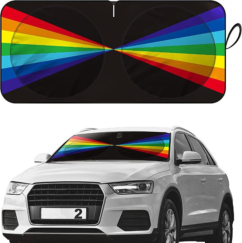 Photo 1 of 210T Windshield Sun Shade Foldable Rainbow Sunlight Car Front Window Sunshade for Most Sedans SUV Truck Blocks UV Rays Large Size
