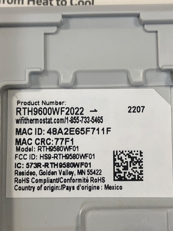 Photo 5 of Honeywell Home RTH9600WF Smart Color Thermostat ENERGY STAR Wi-Fi Programmable Touchscreen Alexa Ready - C-Wire Required, ++UNABLE TO TEST++