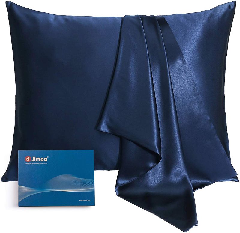 Photo 1 of 2 Pack Satin Silk Pillowcases for Hair and Skin Bed Pillow Cases with Envelope Closure Slip Cooling Pillow Covers Queen Size 20x30 inches ( Queen NAVY) 20x30 inches Queen NAVY BLUE