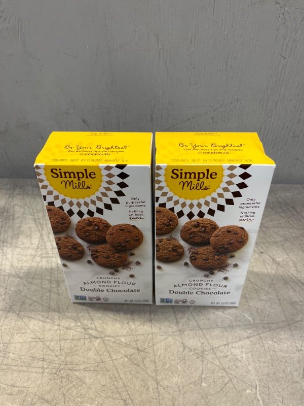 Photo 2 of 2CT - Simple Mills Almond Flour Crunchy Cookies, Double Chocolate Chip - Gluten Free, Vegan, Healthy Snacks, Made with Organic Coconut Oil, 5.5 Ounce (Pack of 1) - EXP: 11/19/2022
