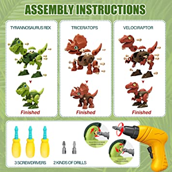 Photo 4 of 3 Pcs Take Apart Dinosaur Toys for 3 4 5 6 7 Year Old Boys Birthday Gifts with Dinosaur Eggs, Kids STEM Toys Dinosaur Toys for Kids 3-5 5-7 with Electric Drill