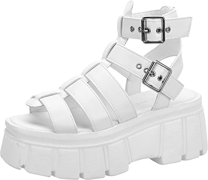 Photo 1 of READYSALTED Women's Chunky Platform Sandals in Open Toe Multi Buckle Detail Ankle Strap Block Heel(LILU) SIZE- 9
