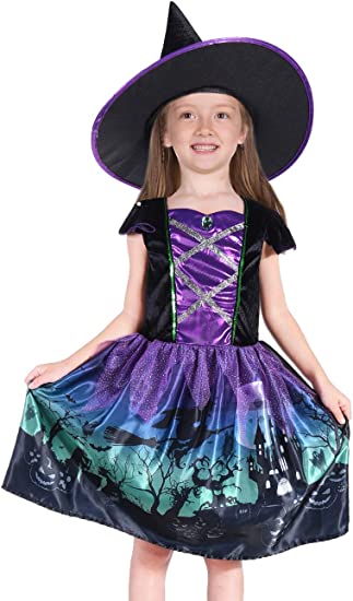 Photo 1 of Familus Halloween Witch Costume Dress with Hat for Kids Girls
2 pack
Size girls 5-6T