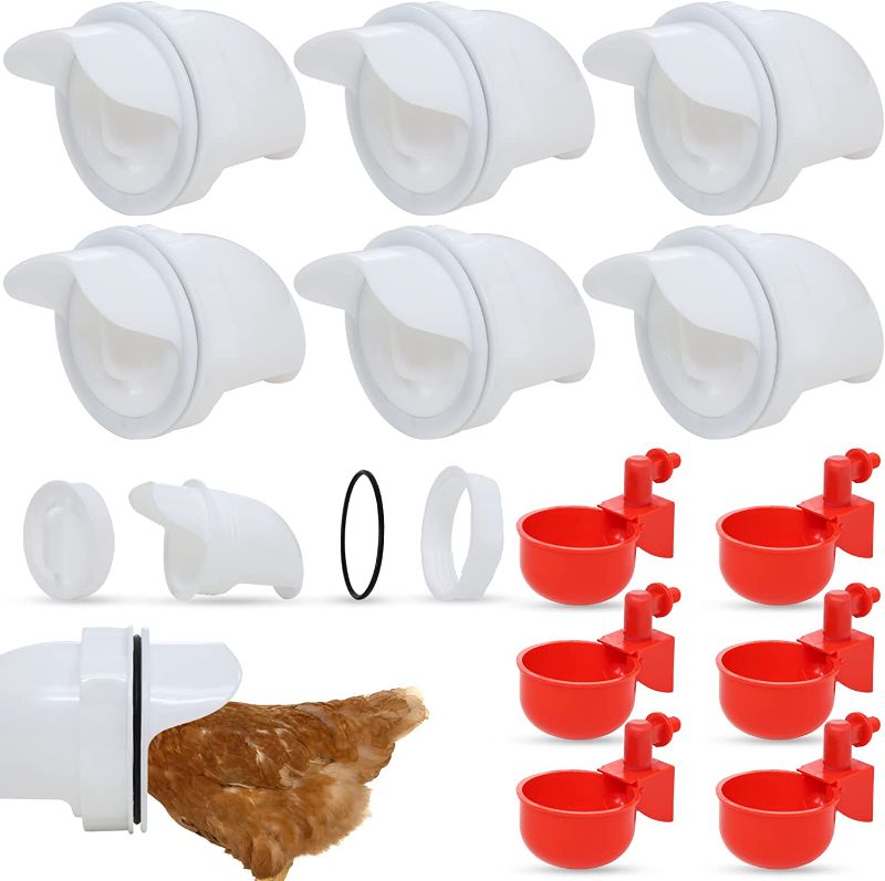 Photo 1 of 6 Pcs DIY Chicken Feeder Kit and 6 Pcs Chicken Water Cup Kit, Gravity Chicken Waterer Cup and Automatic Chicken Feeder Port Kit with Hole Saw, Poultry Feeder No Waste for Chicken Duck Bird Quail PRODUCT MAY DIFFER FROM STOCK PHOTO, COLOR IS ORANGE

