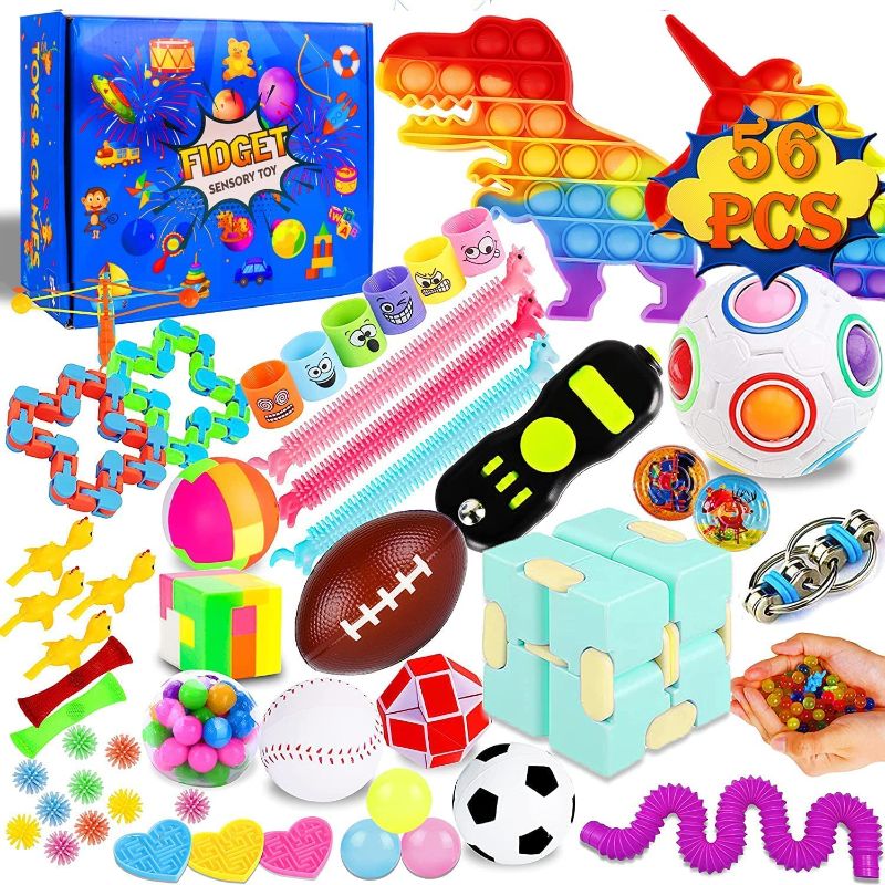 Photo 1 of 56 Pack Figet Figetsss Sensory Toy Box Set Popper Popitsfidget Anxiety Autism Stress Bubble Game Special Need Gift for Girl Boy Kid Adult Pop Relieve Relief Pressure Silicone Teen Friend ADHD Rainbow
