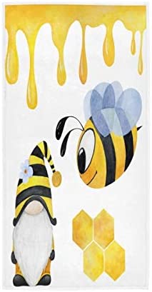 Photo 1 of Cute Bee Gnome Bathroom Hand Towel Summer Garden Kitchen Dish Fingertip Towel Decorative Washcloth Guest Bath Towel for Bathroom Decor Housewarming Gift 16x30 in
