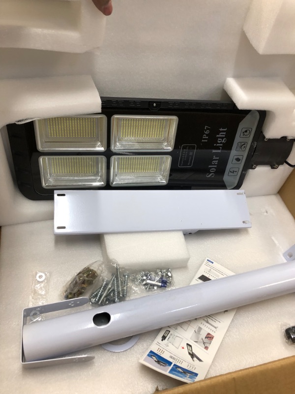 Photo 5 of 400W Solar Street Lights Outdoor, NIORSUN Motion Sensor Dusk to Dawn Solar Security Flood Lights with Remote IP67 Waterproof for Parking Lot, Backyard, Driveway, Stadium, Garden(Bright White) 400.0 Watts-----lightly used----------missing some items