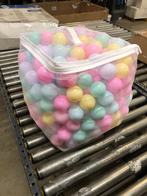 Photo 2 of Amazon Basics BPA Free Crush-Proof Plastic Ball Pit Balls with Storage Bag, Toddlers Kids 12+ Months, 6 Pastel Colors - Pack of 400 6 Pastel Colors 400 Balls