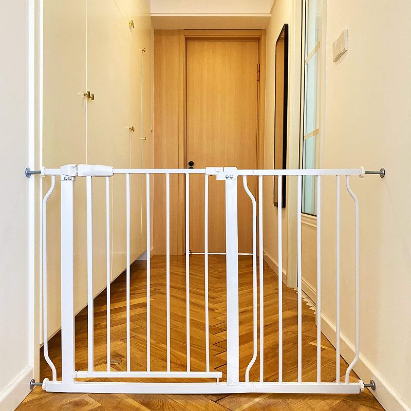 Photo 1 of BalanceFrom Easy Walk-Thru Safety Gate for Doorways and Stairways with Auto-Close/Hold-Open Features, Multiple Sizes, White, Model: None, 43.3 - 48 inch
