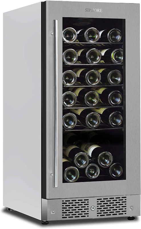 Photo 1 of SIPMORE ?Upgraded? Wine Cooler Built-in Multi-Size Bottle, TS-1 series Wine refrigerator, Double-Layer Tempered Glass Door, Stainless Steel, Front Ventilation (15 Inch 32 Bottles)