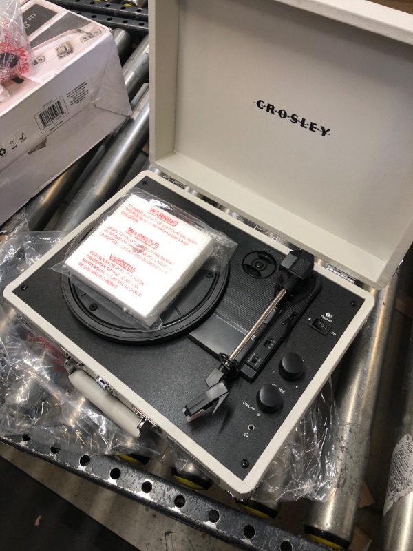 Photo 3 of Crosley CR8005F-WS Cruiser Plus Vintage 3-Speed Bluetooth in/Out Suitcase Turntable, White Sand Bluetooth In/Out White Sand---------lightly used---------missing some items 