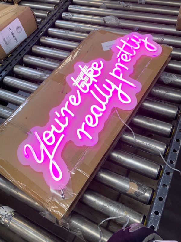 Photo 5 of VEVOR You're Like Really Pretty Neon Sign, 27.5" x 12" Pink LED Neon Signs for Wall Decor, Large Lights Sign with Remote Control and Power Adapter, Used for Party, Wedding, Living Room, Office----------no remote, missing hook and chain