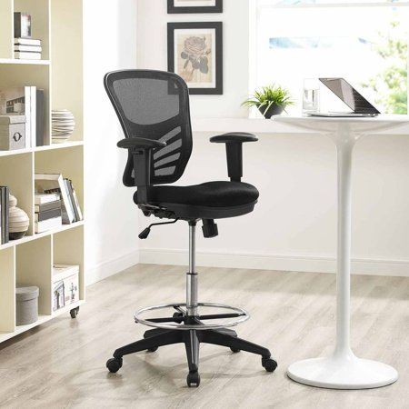 Photo 1 of Articulate Collection EEI-2289-BLK Drafting Chair with Height Adjustable Armrests Chrome Plated Steel Footring Tall Pneumatic Gas Cylinder Mesh
