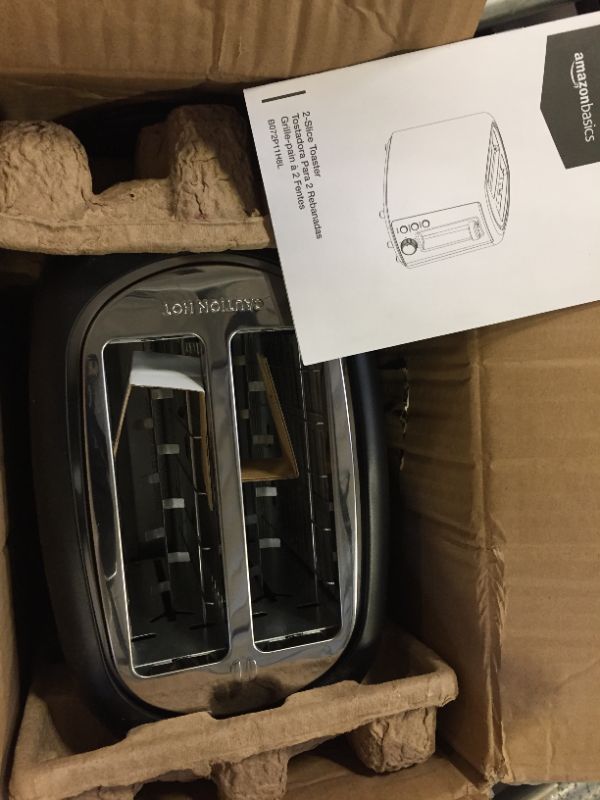 Photo 1 of Amazon Basics 2 Slice, Extra-Wide Slot Toaster with 6 Shade Settings, Black