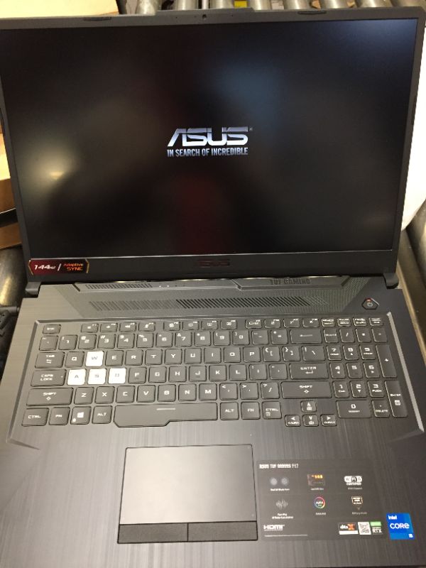 Photo 2 of ASUS TUF Gaming Laptop 17.3" FHD 144Hz IPS Display (Intel i5-11260H 6-Core, 16GB RAM, 512GB PCIe SSD, RTX 3050 Ti 4GB, 1920x1080, RGB Backlit KB, WiFi 6, Bluetooth 5.2, Webcam, W10P) w/Hub
USED DAMAGED, DEAD PIXALS ON LEFT SIDE AND LOCKED 