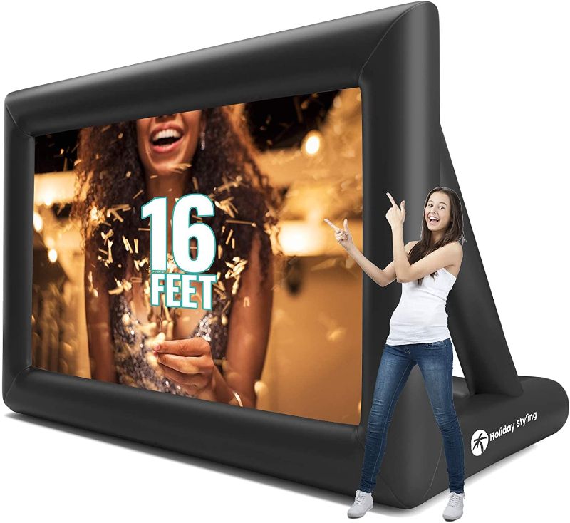 Photo 1 of Inflatable Movie Screen - Huge Airblown 175 x 125 Inch 14ft Package With Rope and Tent Stakes For Outdoor Backyard Fun By Holida