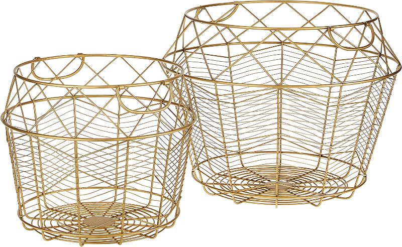 Photo 1 of Amazon Brand - Rivet Modern Tall Geometric Wire Baskets, Set of 2, 13.25"H and 10.75"H, Gold-------hardly used-
