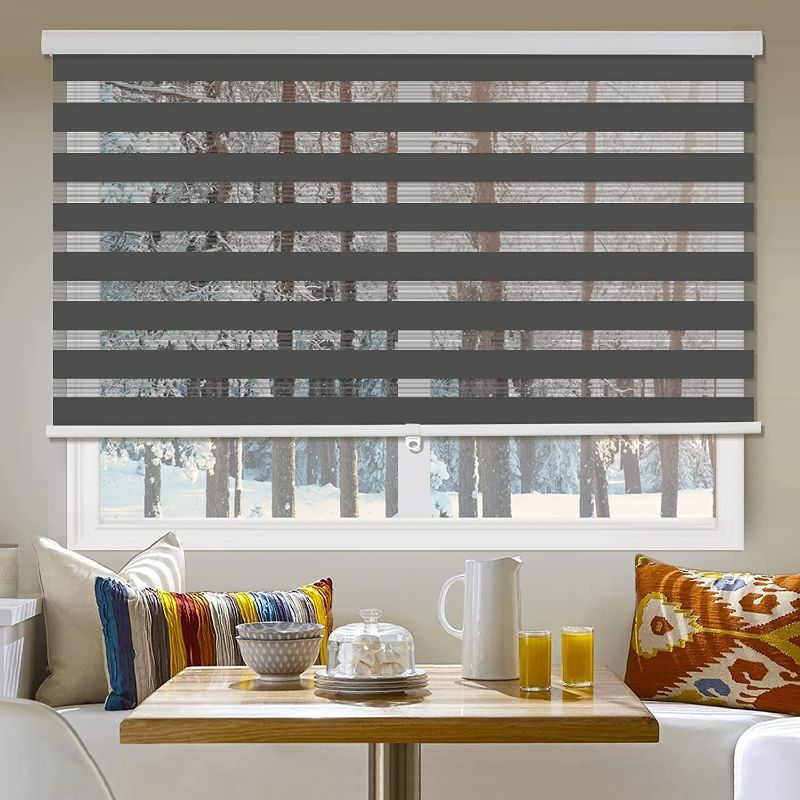 Photo 1 of Zebra Blinds for Windows Cordless Zebra Roller Shades 46" W x 72" H Dual Layer Light Filtering Sheer Privacy Light Control for Day and Night Zebra Blinds for Windows, Home and Office, Grey

