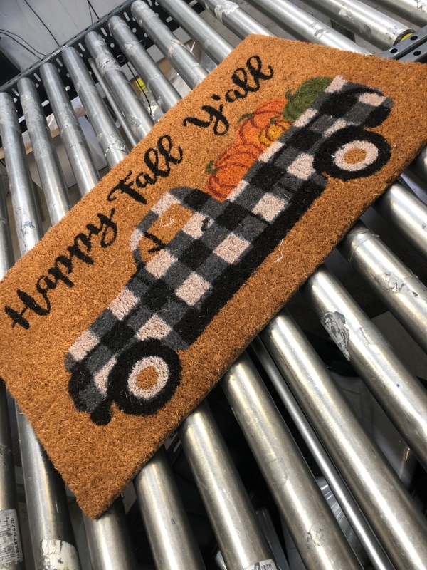 Photo 2 of Binienty Happy Fall Y'all Print Doormat, Buffalo Plaid Truck Farm Harvest Pumkpin Print Indoor Outdoor Entrance Door Mat- 16 x 24 inches Fall Harvest