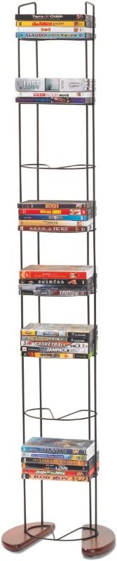 Photo 1 of Atlantic Wire Frame Media Tower - 93 DVD Storage Rack, Wide Stable Base, PN 72212041 in Black Metal and Cherry Wood Black & Wood