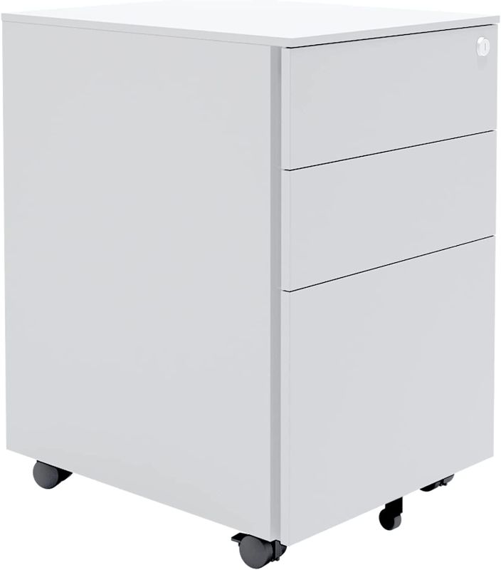 Photo 1 of Vari Essential File Cabinet - Home Office Filing Cabinet with Three Drawers for Files Storage - Metal Storage Cabinet with Roll-and-Lock Casters, Hanging...
