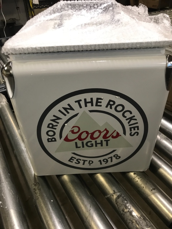 Photo 2 of Coors Light Retro Ice Chest Cooler with Bottle Opener 13L (14 qt), 18 Can Capacity, White and Silver, Vintage Style Ice Bucket for Camping, Beach, Picnic, RV, BBQs, Tailgating, Fishing