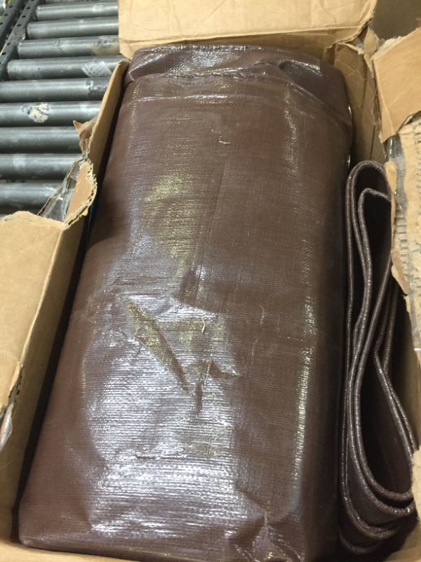 Photo 2 of 12' x 20' Super Heavy Duty 16 Mil Brown Poly Tarp Cover - Thick Waterproof, UV Resistant, Rip and Tear Proof Tarpaulin with Grommets and Reinforced Edges - by Xpose Safety