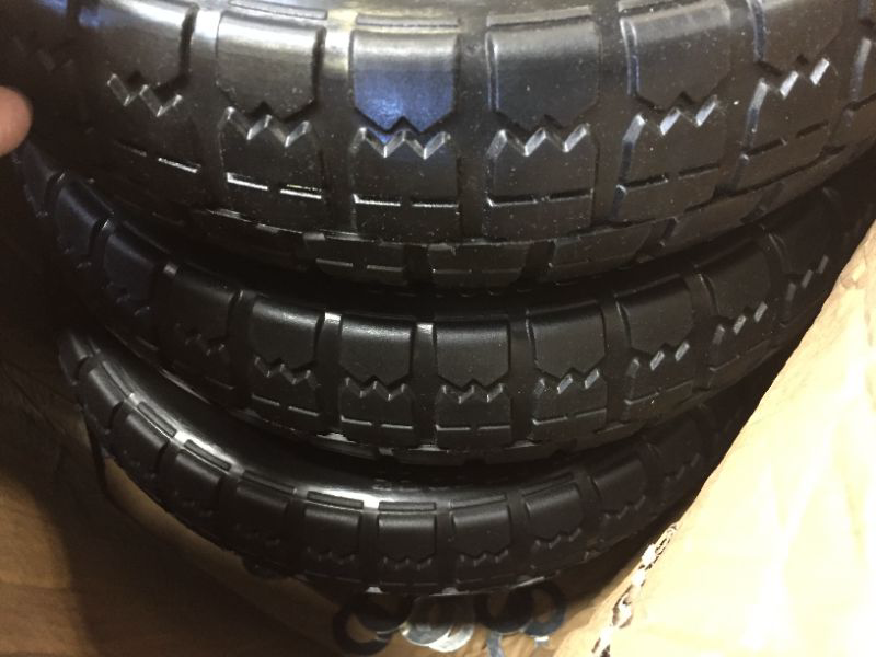 Photo 4 of 13” Flat-Free Tires for Cart,Solid Polyurethane Wheels for Hand Truck Garden Cart Trolleys,with 5/8” Axle 2.16” Offset Hub 3.15” Tire Width 600 lbs Capacity, 4 pack (LOOSE/MISSING HARDWARE) 