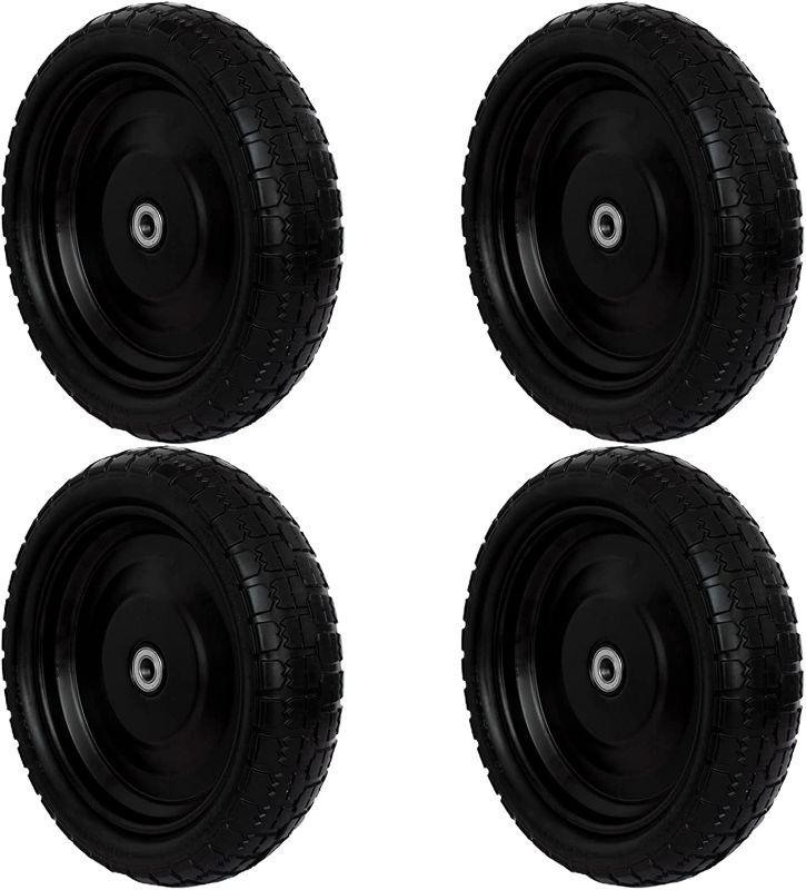 Photo 1 of 13” Flat-Free Tires for Cart,Solid Polyurethane Wheels for Hand Truck Garden Cart Trolleys,with 5/8” Axle 2.16” Offset Hub 3.15” Tire Width 600 lbs Capacity, 4 pack (LOOSE/MISSING HARDWARE) 