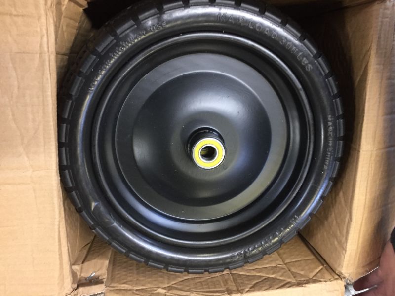 Photo 3 of 13” Flat-Free Tires for Cart,Solid Polyurethane Wheels for Hand Truck Garden Cart Trolleys,with 5/8” Axle 2.16” Offset Hub 3.15” Tire Width 600 lbs Capacity, 4 pack (LOOSE/MISSING HARDWARE) 