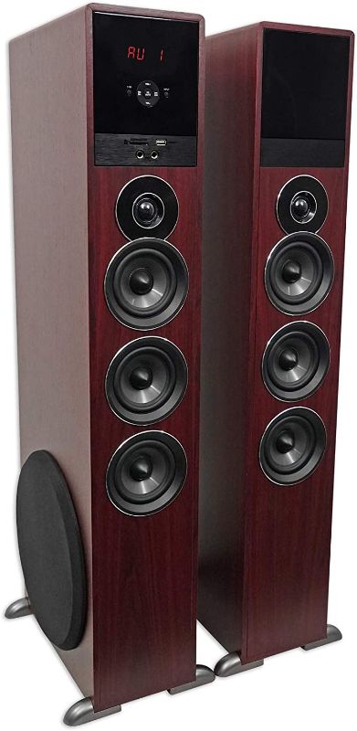 Photo 1 of Rockville TM150C Cherry Powered Home Theater Tower Speakers 10" Sub/Bluetooth/USB
