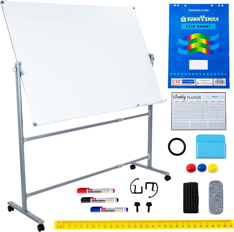 Photo 1 of LISWON Mobile Whiteboard 60x40 inch - Magnetic Dry Erase Board with Lockable Wheels - Writing Slate With Accessories for Home, School & Office Use - Adjustable Height, Lightweight Aluminum Frame
