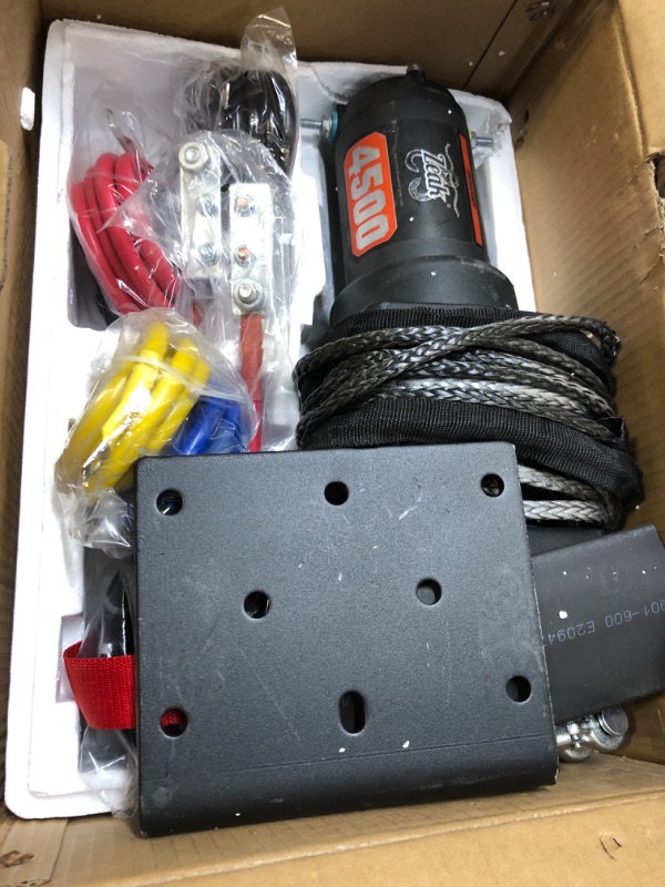 Photo 2 of ZEAK 4500 lb Winch Kit, 12V 45 Feet Synthetic Rope, with Wireless Remote Bracket, for UTV Off Roading