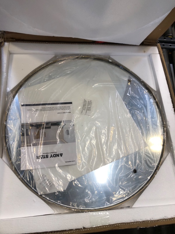 Photo 1 of ANDY STAR Gold Round Mirror, 24’’ Brushed Gold Circle Bathroom Mirrors in Stainless Steel Metal Frame 1" Deep Set Design 24'' Round Gold