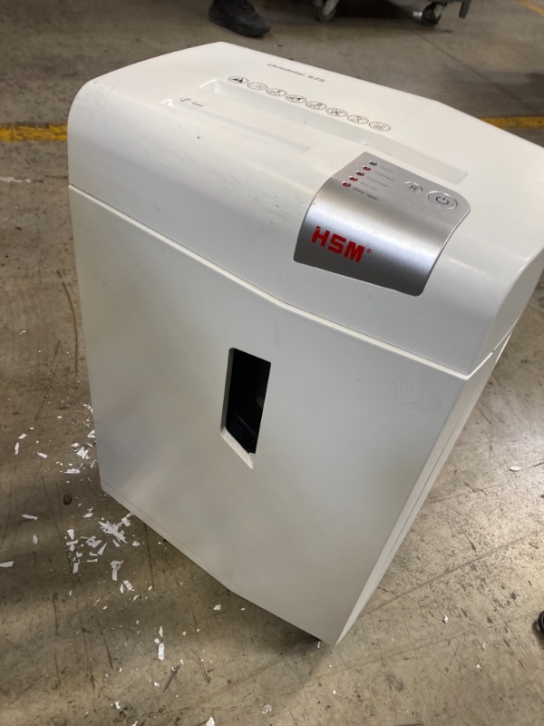 Photo 3 of TURNS ON, SCRATCHES AND SCUFFS, HSM shredstar S25 Strip-Cut Shredder; Shreds Up to 25 Sheets; 6.9-Gallon Capacity Shredder, White 25 sheet 6.9 gallon, white White