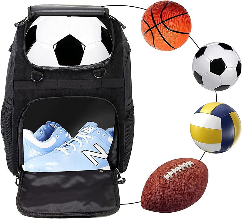 Photo 1 of Youth Soccer Bag, Soccer Ball Backpack for Youth Boys Men with Ball Shoes Laptop Compartment, Large Capacity Sports Equipment Bag for Football Volleyball Basketball Rugby Gym School Outdoor, Black
